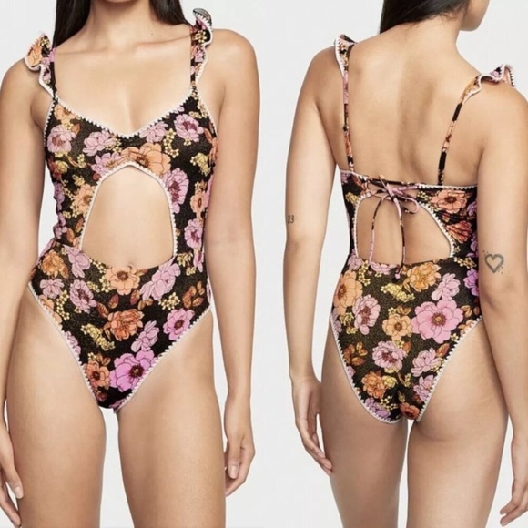 New! Victoria’s Secret Floral Cutout Ruffled One Piece Swimsuit 37164 - Picture 1 of 9